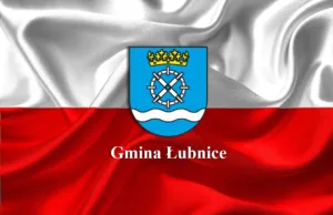 herb Gminy Łubnice na tle flagi Polski z napisem