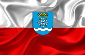 herb Gminy Łubnice na tle flagi Polski