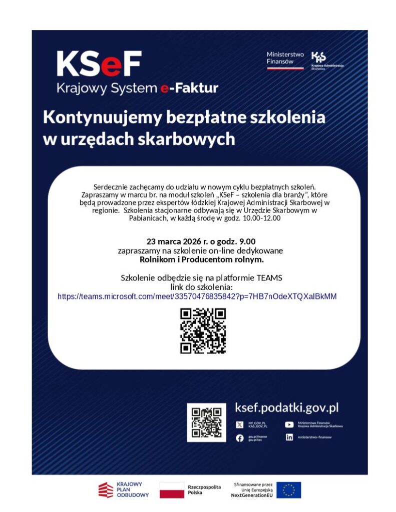 Read more about the article Bezpłatne szkolenie online „Środy z KSeF” dla rolników i producentów rolnych